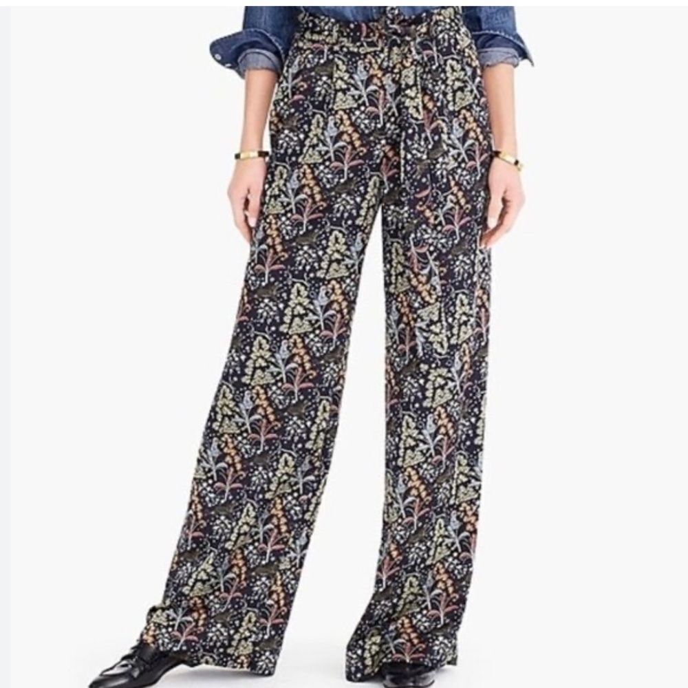 J. Crew Point Sure Jungle Print Crepe Wide Leg Pant size 6